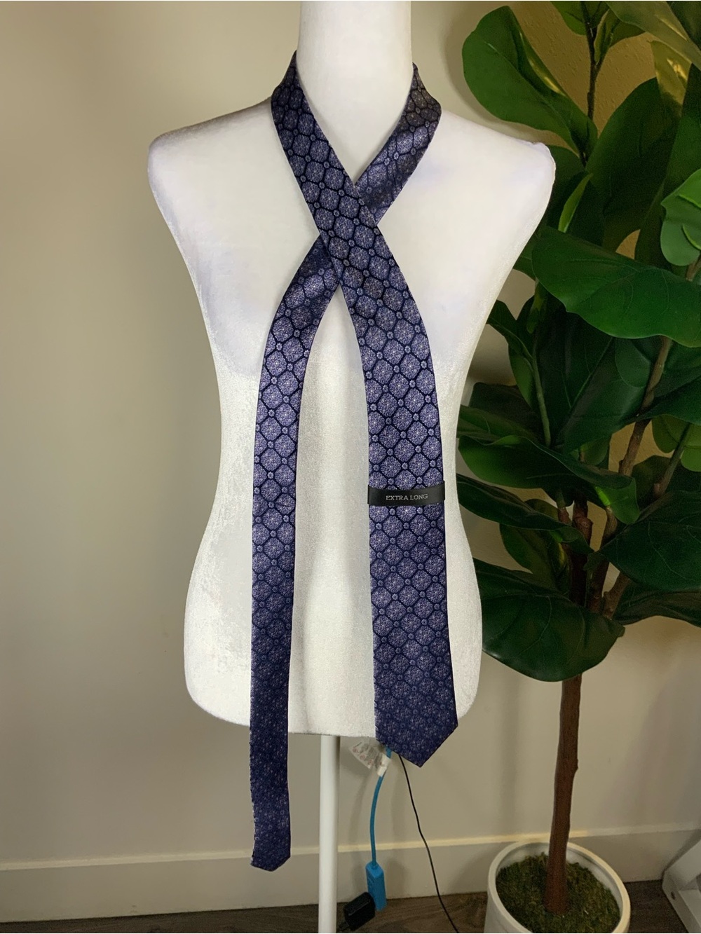 Joseph Abboud Navy & Silver Geometric Silk Tie